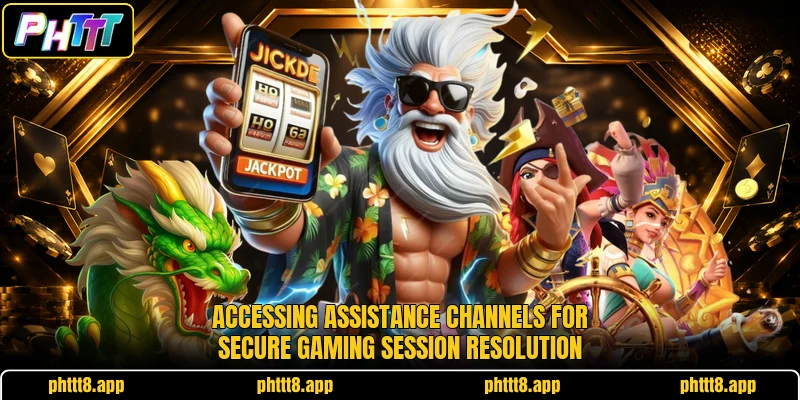 Accessing assistance channels for secure gaming session resolution