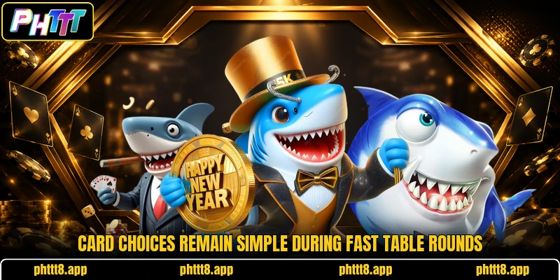 Card choices remain simple during fast table rounds Card choices remain simple during fast table rounds