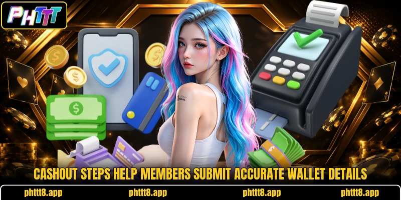 Cashout steps help members submit accurate wallet details