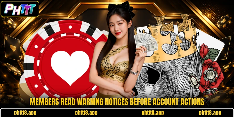 Members read warning notices before account actions