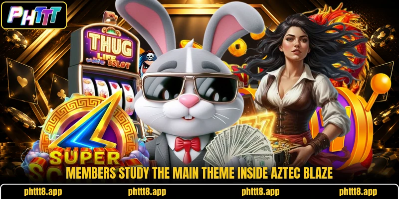 Members study the main theme inside Aztec Blaze