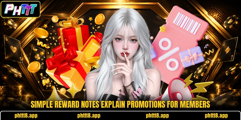 Simple reward notes explain promotions for members